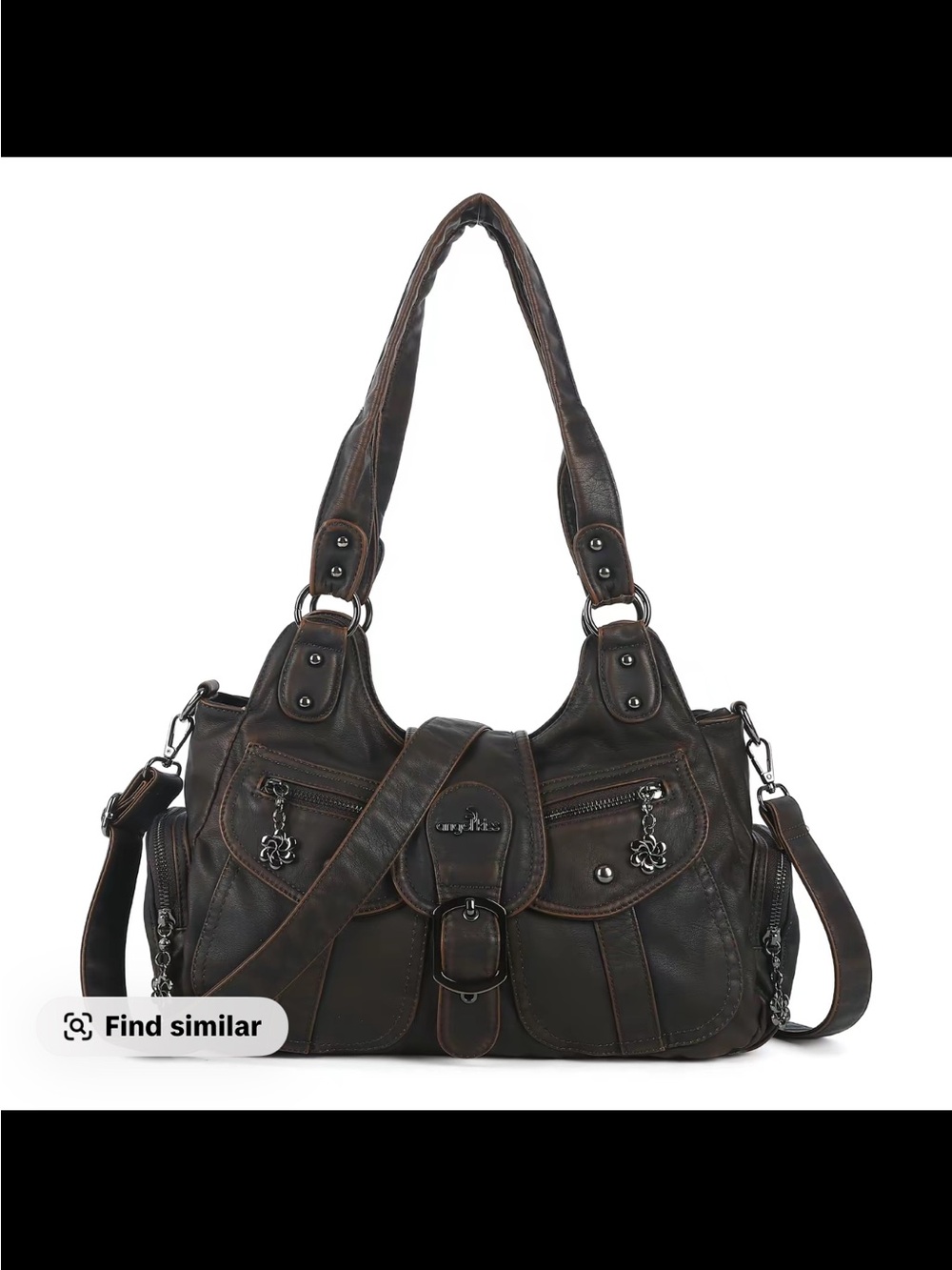 Angel Kiss Dark Brown Hobo Shoulder Bag with Buckle Detail